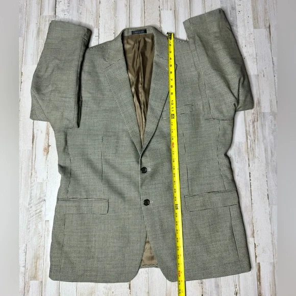Ralph Lauren Mens Blazer 46R Green Wool Sport Houndstooth - Picture 5 of 12